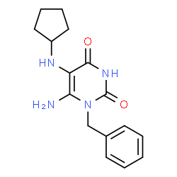 ChemSpider 2D Image | 6-Amino-1-benzyl-5-cyclopentylamino-1H-pyrimidine-2,4-dione | C16H20N4O2