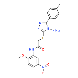 ChemSpider 2D Image | 2-{[4-Amino-5-(4-methylphenyl)-4H-1,2,4-triazol-3-yl]sulfanyl}-N-(2-methoxy-5-nitrophenyl)acetamide | C18H18N6O4S