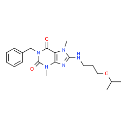 ChemSpider 2D Image | 1-Benzyl-8-[(3-isopropoxypropyl)amino]-3,7-dimethyl-3,7-dihydro-1H-purine-2,6-dione | C20H27N5O3
