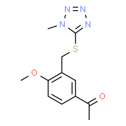 ChemSpider 2D Image | 1-(4-Methoxy-3-{[(1-methyl-1H-tetrazol-5-yl)sulfanyl]methyl}phenyl)ethanone | C12H14N4O2S