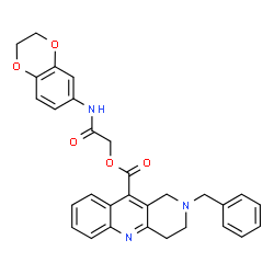 ChemSpider 2D Image | 2-(2,3-Dihydro-1,4-benzodioxin-6-ylamino)-2-oxoethyl 2-benzyl-1,2,3,4-tetrahydrobenzo[b][1,6]naphthyridine-10-carboxylate | C30H27N3O5