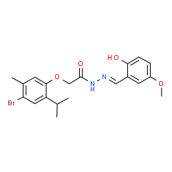 ChemSpider 2D Image | 2-(4-Bromo-2-isopropyl-5-methylphenoxy)-N'-[(E)-(2-hydroxy-5-methoxyphenyl)methylene]acetohydrazide | C20H23BrN2O4