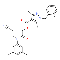 ChemSpider 2D Image | 2-[(2-Cyanoethyl)(3,5-dimethylphenyl)amino]-2-oxoethyl 1-(2-chlorobenzyl)-3,5-dimethyl-1H-pyrazole-4-carboxylate | C26H27ClN4O3