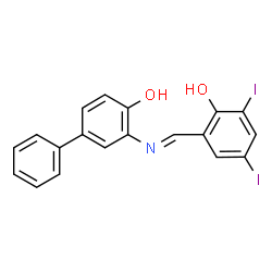 ChemSpider 2D Image | 3-[(E)-(2-Hydroxy-3,5-diiodobenzylidene)amino]-4-biphenylol | C19H13I2NO2