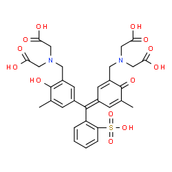 ChemSpider 2D Image | [({(3E)-3-[(3-{[Bis(carboxymethyl)amino]methyl}-4-hydroxy-5-methylphenyl)(2-sulfophenyl)methylene]-5-methyl-6-oxo-1,4-cyclohexadien-1-yl}methyl)(carboxymethyl)amino]acetic acid | C31H32N2O13S