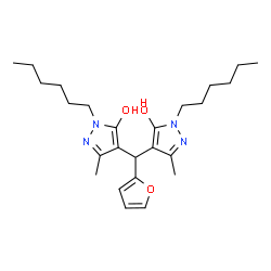 ChemSpider 2D Image | 4,4'-(2-Furylmethylene)bis(1-hexyl-3-methyl-1H-pyrazol-5-ol) | C25H38N4O3