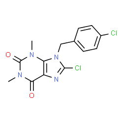 ChemSpider 2D Image | 8-chloro-9-[(4-chlorophenyl)methyl]-1,3-dimethylpurine-2,6-dione | C14H12Cl2N4O2