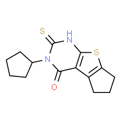 ChemSpider 2D Image | 3-cyclopentyl-2-mercapto-3,5,6,7-tetrahydro-4H-cyclopenta[4,5]thieno[2,3-d]pyrimidin-4-one | C14H16N2OS2