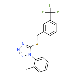 ChemSpider 2D Image | 1-(2-Methylphenyl)-5-{[3-(trifluoromethyl)benzyl]sulfanyl}-1H-tetrazole | C16H13F3N4S
