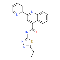 ChemSpider 2D Image | N-(5-Ethyl-1,3,4-thiadiazol-2-yl)-2-(2-pyridinyl)-4-quinolinecarboxamide | C19H15N5OS