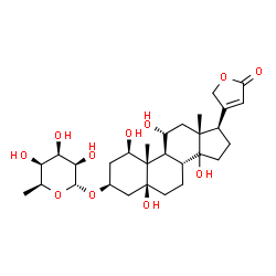 ChemSpider 2D Image | (1beta,3beta,5beta,11alpha,14xi)-3-[(6-Deoxy-alpha-L-talopyranosyl)oxy]-1,5,11,14-tetrahydroxycard-20(22)-enolide | C29H44O11