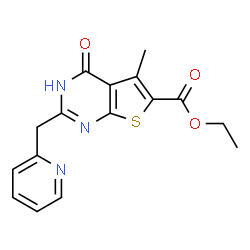 ChemSpider 2D Image | Ethyl 5-methyl-4-oxo-2-(pyridin-2-ylmethyl)-3H,4H-thieno[2,3-d]pyrimidine-6-carboxylate | C16H15N3O3S