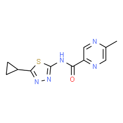 ChemSpider 2D Image | N-(5-Cyclopropyl-1,3,4-thiadiazol-2-yl)-5-methyl-2-pyrazinecarboxamide | C11H11N5OS