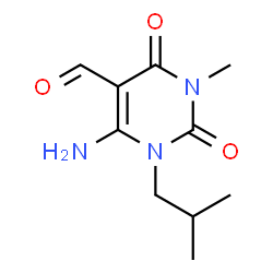 ChemSpider 2D Image | 6-Amino-1-isobutyl-3-methyl-2,4-dioxo-1,2,3,4-tetrahydro-5-pyrimidinecarbaldehyde | C10H15N3O3