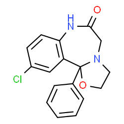 ChemSpider 2D Image | 10-Chloro-11b-phenyl-2,3,7,11b-tetrahydro[1,3]oxazolo[3,2-d][1,4]benzodiazepin-6(5H)-one | C17H15ClN2O2