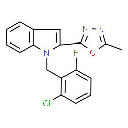 ChemSpider 2D Image | 1-(2-Chloro-6-fluorobenzyl)-2-(5-methyl-1,3,4-oxadiazol-2-yl)-1H-indole | C18H13ClFN3O
