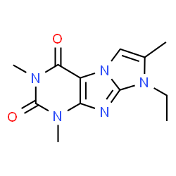 ChemSpider 2D Image | 8-Ethyl-1,3,7-trimethyl-1H-imidazo[2,1-f]purine-2,4(3H,8H)-dione | C12H15N5O2