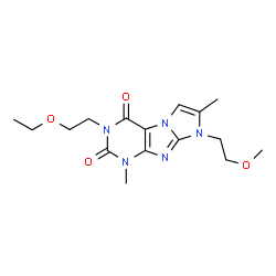 ChemSpider 2D Image | 3-(2-Ethoxyethyl)-8-(2-methoxyethyl)-1,7-dimethyl-1H-imidazo[2,1-f]purine-2,4(3H,8H)-dione | C16H23N5O4