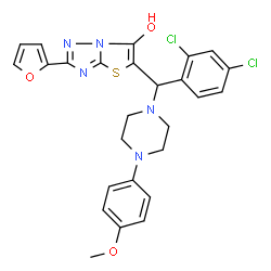 ChemSpider 2D Image | 5-{(2,4-Dichlorophenyl)[4-(4-methoxyphenyl)-1-piperazinyl]methyl}-2-(2-furyl)[1,3]thiazolo[3,2-b][1,2,4]triazol-6-ol | C26H23Cl2N5O3S