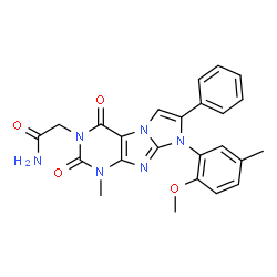 ChemSpider 2D Image | 2-[8-(2-Methoxy-5-methylphenyl)-1-methyl-2,4-dioxo-7-phenyl-1,2,4,8-tetrahydro-3H-imidazo[2,1-f]purin-3-yl]acetamide | C24H22N6O4