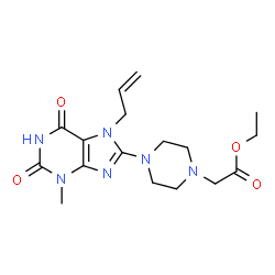 ChemSpider 2D Image | Ethyl [4-(7-allyl-3-methyl-2,6-dioxo-2,3,6,7-tetrahydro-1H-purin-8-yl)-1-piperazinyl]acetate | C17H24N6O4