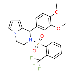 ChemSpider 2D Image | 1-(3,4-Dimethoxyphenyl)-2-{[2-(trifluoromethyl)phenyl]sulfonyl}-1,2,3,4-tetrahydropyrrolo[1,2-a]pyrazine | C22H21F3N2O4S