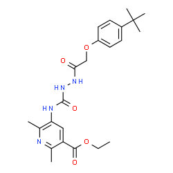 ChemSpider 2D Image | Ethyl 2,6-dimethyl-5-{[(2-{[4-(2-methyl-2-propanyl)phenoxy]acetyl}hydrazino)carbonyl]amino}nicotinate | C23H30N4O5