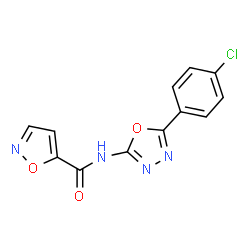 ChemSpider 2D Image | N-[5-(4-Chlorophenyl)-1,3,4-oxadiazol-2-yl]-1,2-oxazole-5-carboxamide | C12H7ClN4O3
