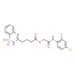 ChemSpider 2D Image | 2-[(4-Chloro-2-fluorophenyl)amino]-2-oxoethyl 4-(1,1-dioxido-2H-1,2,4-benzothiadiazin-3-yl)butanoate | C19H17ClFN3O5S
