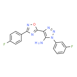 ChemSpider 2D Image | 1-(3-Fluorophenyl)-4-[3-(4-fluorophenyl)-1,2,4-oxadiazol-5-yl]-1H-1,2,3-triazol-5-amine | C16H10F2N6O