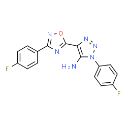 ChemSpider 2D Image | 1-(4-Fluorophenyl)-4-[3-(4-fluorophenyl)-1,2,4-oxadiazol-5-yl]-1H-1,2,3-triazol-5-amine | C16H10F2N6O