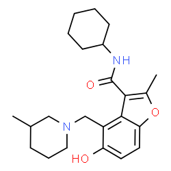 ChemSpider 2D Image | N-Cyclohexyl-5-hydroxy-2-methyl-4-[(3-methyl-1-piperidinyl)methyl]-1-benzofuran-3-carboxamide | C23H32N2O3