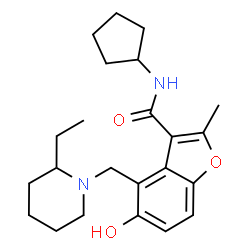 ChemSpider 2D Image | N-Cyclopentyl-4-[(2-ethyl-1-piperidinyl)methyl]-5-hydroxy-2-methyl-1-benzofuran-3-carboxamide | C23H32N2O3
