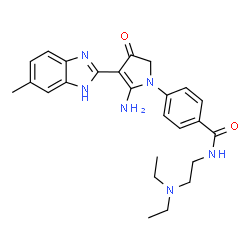 ChemSpider 2D Image | 4-[5-Amino-4-(5-methyl-1H-benzimidazol-2-yl)-3-oxo-2,3-dihydro-1H-pyrrol-1-yl]-N-[2-(diethylamino)ethyl]benzamide | C25H30N6O2