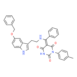 ChemSpider 2D Image | (E)-5-((2-(5-(benzyloxy)-1H-indol-3-yl)ethylamino)(phenyl)methylene)-1-p-tolylpyrimidine-2,4,6(1H,3H,5H)-trione | C35H30N4O4