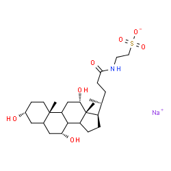 ChemSpider 2D Image | Sodium 2-{[(3alpha,7alpha,8xi,9xi,12alpha,14xi)-3,7,12-trihydroxy-24-oxocholan-24-yl]amino}ethanesulfonate | C26H44NNaO7S
