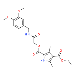 ChemSpider 2D Image | 2-{2-[(3,4-Dimethoxybenzyl)amino]-2-oxoethyl} 4-ethyl 3,5-dimethyl-1H-pyrrole-2,4-dicarboxylate | C21H26N2O7
