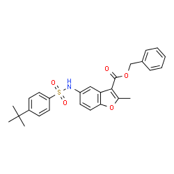 ChemSpider 2D Image | Benzyl 2-methyl-5-({[4-(2-methyl-2-propanyl)phenyl]sulfonyl}amino)-1-benzofuran-3-carboxylate | C27H27NO5S