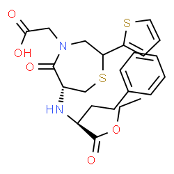 ChemSpider 2D Image | [(6R)-6-{[(2S)-1-Ethoxy-1-oxo-4-phenyl-2-butanyl]amino}-5-oxo-2-(2-thienyl)-1,4-thiazepan-4-yl]acetic acid | C23H28N2O5S2