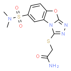 ChemSpider 2D Image | 2-{[6-(Dimethylsulfamoyl)[1,2,4]triazolo[3,4-b][1,3]benzoxazol-3-yl]sulfanyl}acetamide | C12H13N5O4S2