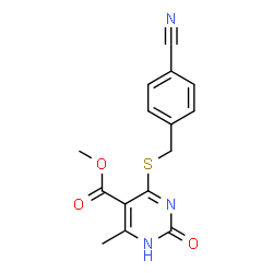 ChemSpider 2D Image | Methyl 4-[(4-cyanobenzyl)sulfanyl]-6-methyl-2-oxo-1,2-dihydro-5-pyrimidinecarboxylate | C15H13N3O3S