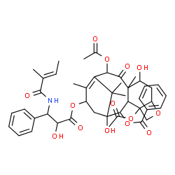 ChemSpider 2D Image | 4,10-Diacetoxy-1,7-dihydroxy-13-[(2-hydroxy-3-{[(2E)-2-methyl-2-butenoyl]amino}-3-phenylpropanoyl)oxy]-9-oxo-5,20-epoxytax-11-en-2-yl benzoate | C45H53NO14