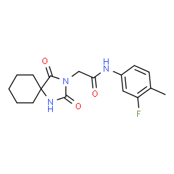 ChemSpider 2D Image | 2-(2,4-Dioxo-1,3-diazaspiro[4.5]dec-3-yl)-N-(3-fluoro-4-methylphenyl)acetamide | C17H20FN3O3