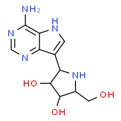 ChemSpider 2D Image | 2-(4-amino-5H-pyrrolo[4,5-d]pyrimidin-7-yl)-5-(hydroxymethyl)pyrrolidine-3,4-diol | C11H15N5O3