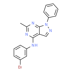 ChemSpider 2D Image | N-(3-Bromophenyl)-6-methyl-1-phenyl-1H-pyrazolo[3,4-d]pyrimidin-4-amine | C18H14BrN5