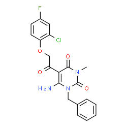 ChemSpider 2D Image | 6-Amino-1-benzyl-5-[(2-chloro-4-fluorophenoxy)acetyl]-3-methyl-2,4(1H,3H)-pyrimidinedione | C20H17ClFN3O4