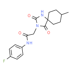 ChemSpider 2D Image | N-(4-Fluorophenyl)-2-(8-methyl-2,4-dioxo-1,3-diazaspiro[4.5]dec-3-yl)acetamide | C17H20FN3O3