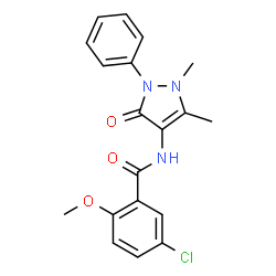 ChemSpider 2D Image | 5-Chloro-N-(1,5-dimethyl-3-oxo-2-phenyl-2,3-dihydro-1H-pyrazol-4-yl)-2-methoxybenzamide | C19H18ClN3O3