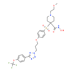 ChemSpider 2D Image | N-Hydroxy-1-(2-methoxyethyl)-4-{[4-(3-{5-[4-(trifluoromethoxy)phenyl]-2H-tetrazol-2-yl}propoxy)phenyl]sulfonyl}-4-piperidinecarboxamide | C26H31F3N6O7S