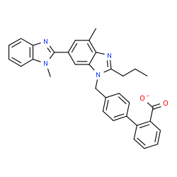 ChemSpider 2D Image | 4'-[(1,7'-Dimethyl-2'-propyl-1H,3'H-2,5'-bibenzimidazol-3'-yl)methyl]-2-biphenylcarboxylate | C33H29N4O2